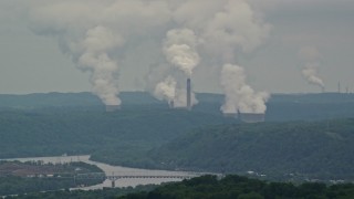 AX106_036E - 4.8K aerial stock footage of Beaver Valley Power Station, Hookstown, Pennsylvania