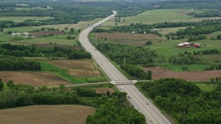 4.8K aerial stock footage of light traffic on Interstate 76, Enon Valley, Pennsylvania Aerial Stock Footage | AX106_055E