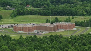 4.8K aerial stock footage approaching Ohio State Penitentiary, Youngstown, Ohio Aerial Stock Footage | AX106_077E