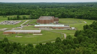 AX106_090 - 4.8K aerial stock footage orbiting Ohio State Penitentiary, Youngstown, Ohio