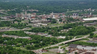 4.8K aerial stock footage of the campus of Youngstown State University, Ohio Aerial Stock Footage | AX106_095E