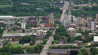 AX106_097E - 4.8K aerial stock footage of the campus of Youngstown State University, Ohio