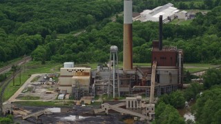 AX106_106E - 4.8K aerial stock footage of Niles Generating Station Power Plant, Niles, Ohio