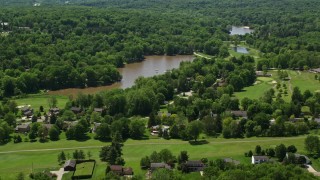 4.8K aerial stock footage approaching lakeside homes in Chagrin Falls, Ohio Aerial Stock Footage | AX106_171E