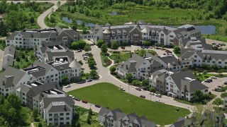 4.8K aerial stock footage of a modern condominium complex in Chagrin Falls, Ohio Aerial Stock Footage | AX106_176E