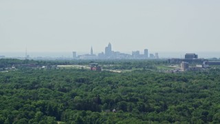 4.8K aerial stock footage of the Downtown Skyline of Downtown Cleveland, Ohio Aerial Stock Footage | AX106_178