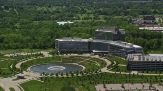 4.8K aerial stock footage approaching a large modern office complex, Beachwood, Ohio Aerial Stock Footage | AX106_183