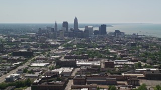 4.8K aerial stock footage of skyscrapers in Downtown Cleveland, Ohio Aerial Stock Footage | AX106_197E