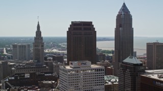 4.8K aerial stock footage of 200 Public Square and Key Tower in Downtown Cleveland, Ohio Aerial Stock Footage | AX106_240