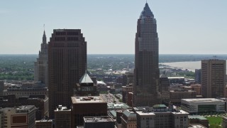 4.8K aerial stock footage of 200 Public Square and Key Tower in Downtown Cleveland, Ohio Aerial Stock Footage | AX106_241