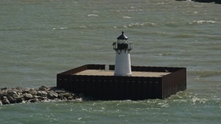 4.8K aerial stock footage of lighthouses on Lake Erie, Cleveland, Ohio Aerial Stock Footage | AX107_013