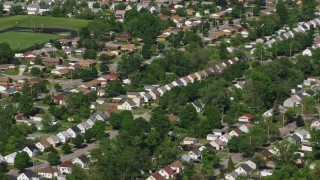 4.8K aerial stock footage of suburban homes and trees, Cleveland, Ohio Aerial Stock Footage | AX107_054E