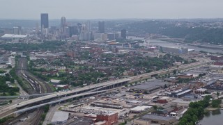 4.8K aerial stock footage of the cityscape and downtown skyscrapers, Pittsburgh, Pennsylvania Aerial Stock Footage | AX107_166E