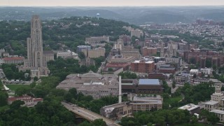 4.8K aerial stock footage of University of Pittsburgh campus and Cathedral of Learning, Pennsylvania Aerial Stock Footage | AX107_187