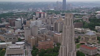 4.8K aerial stock footage flying by University of Pittsburgh campus, Pennsylvania Aerial Stock Footage | AX107_190