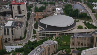 4.8K aerial stock footage of Petersen Events Center, University of Pittsburgh, Pennsylvania Aerial Stock Footage | AX107_191E