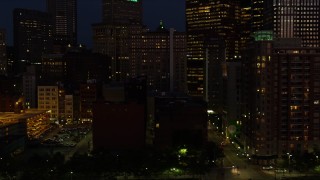 4K aerial stock footage of Downtown Pittsburgh sksycrapers, Pennsylvania, night Aerial Stock Footage | AX108_172