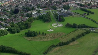 5.5K aerial stock footage orbit Robert the Bruce statue, Stirling, Scotland Aerial Stock Footage | AX109_014