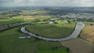 5.5K aerial stock footage of River Forth and farmland, Stirling, Scotland Aerial Stock Footage | AX109_101