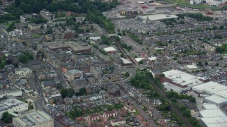 5.5K aerial stock footage of town streets and buildings, Falkirk, Scotland Aerial Stock Footage | AX109_153E