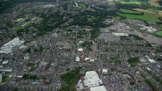 5.5K aerial stock footage fly over homes and streets in Falkirk, Scotland Aerial Stock Footage | AX109_155E