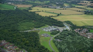 AX109_161E - 5.5K aerial stock footage orbit and zoom in on Falkirk Wheel boat lift, Scotland