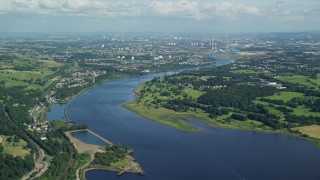 AX110_142 - 5.5K aerial stock footage approach Erskine Bridge spanning River Clyde, Glasgow, Scotland