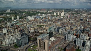 5.5K aerial stock footage of office buildings and hotel in Glasgow, Scotland Aerial Stock Footage | AX110_210