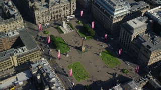 5.5K aerial stock footage of George Square and City Chambers, Glasgow, Scotland Aerial Stock Footage | AX110_212