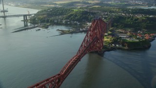 5.5K aerial stock footage of the Forth Bridge in North Queensferry, Scotland Aerial Stock Footage | AX111_069E