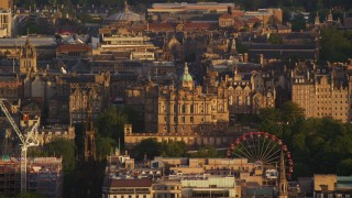 5.5K aerial stock footage of Lloyds Bank Headquarters office building in Edinburgh, Scotland at sunset Aerial Stock Footage | AX112_038E