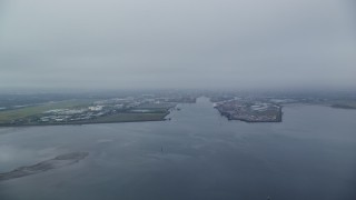 5.5K aerial stock footage of Port of Belfast in Belfast Harbor, Northern Ireland Aerial Stock Footage | AX113_073E