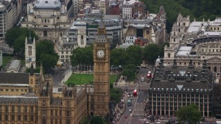 5.5K aerial stock footage video of a view of famous Big Ben, London, England Aerial Stock Footage | AX114_181E