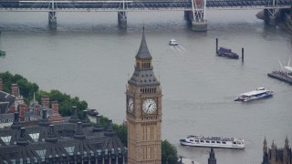 AX114_223 - 5.5K aerial stock footage of Big Ben overlooking the River Thames, London, England