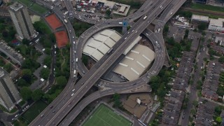 5.5K aerial stock footage of orbiting Westway on A40 Highway, London, England Aerial Stock Footage | AX114_271