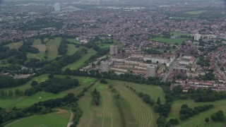 5.5K aerial stock footage fly over apartment buildings, London, England Aerial Stock Footage | AX114_280E