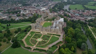 AX114_309E - 5.5K aerial stock footage of orbiting historic Windsor Castle and the East Terrace Lawn, England