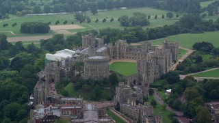 5.5K aerial stock footage of an orbit around iconic Windsor Castle, England Aerial Stock Footage | AX114_315E