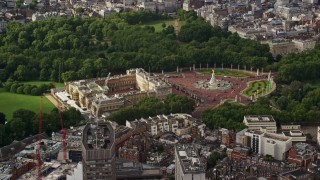 5.5K aerial stock footage of orbiting Buckingham Palace and Victoria Memorial, England Aerial Stock Footage | AX115_125E