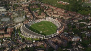 5.5K aerial stock footage of orbiting The Oval cricket stadium, London, England Aerial Stock Footage | AX115_144E