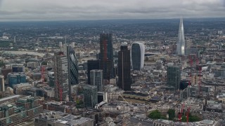 5.5K aerial stock footage of a view of skyscrapers and The Shard, Central London, England Aerial Stock Footage | AX115_160E