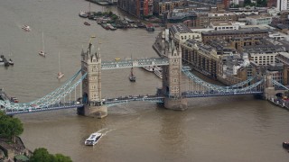 5.5K aerial stock footage of the Tower Bridge in London, England Aerial Stock Footage | AX115_165E