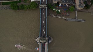 5.5K aerial stock footage of a bird's eye of River Thames and Tower Bridge, London, England Aerial Stock Footage | AX115_175