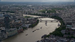 AX115_192E - 5.5K aerial stock footage approach St Paul's Cathedral near the Thames, London, England