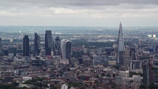 5.5K aerial stock footage of Central London skyscrapers and The Shard, England Aerial Stock Footage | AX115_273E