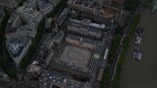 5.5K aerial stock footage of a bird's eye view of Somerset House in London, England, twilight Aerial Stock Footage | AX116_079E