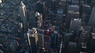 5.5K aerial stock footage of Times Square at sunrise in New York City Aerial Stock Footage | AX118_184E