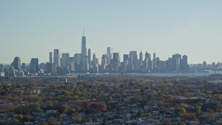 5.5K aerial stock footage of the skyline of Lower Manhattan in Autumn, New York City Aerial Stock Footage | AX119_004E