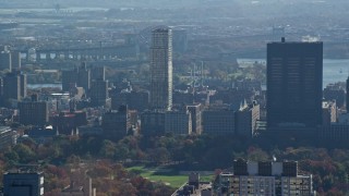 5.5K aerial stock footage of Mt Sinai Hospital Buildings in Autumn, Upper East Side, New York City Aerial Stock Footage | AX119_037