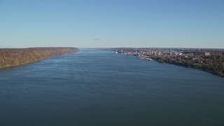 5.5K aerial stock footage of Yonkers and the Hudson River in New York in Autumn Aerial Stock Footage | AX119_058E